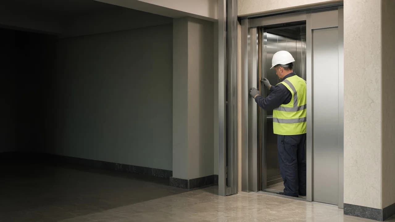Tehničar pri remontu lifta u stambenoj zgradi