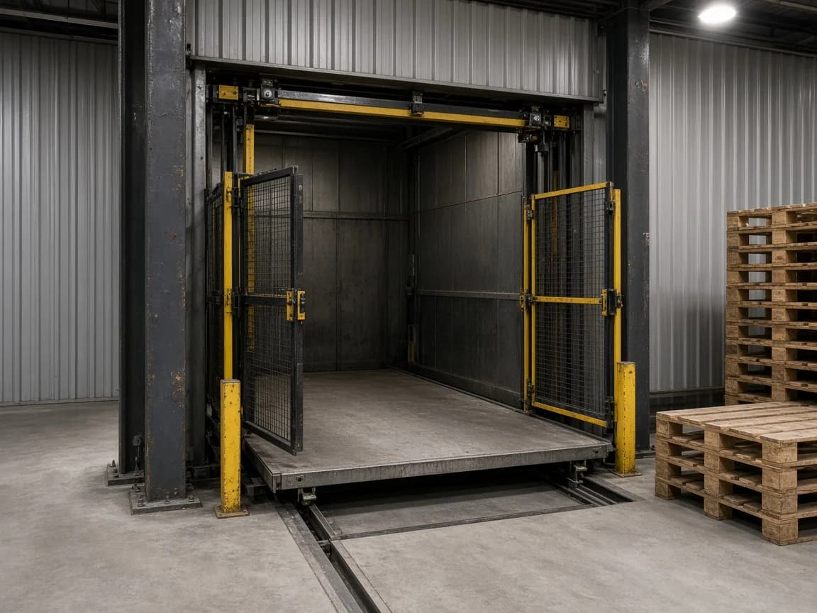 Teretni lift u industrijskom objektu — dekorativna pozadina